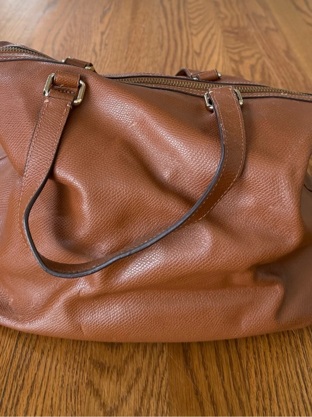 Coach Brown/Cognac Pebbled Leather Zip Top Shoulder Tote Handbag Purse Hangtag
